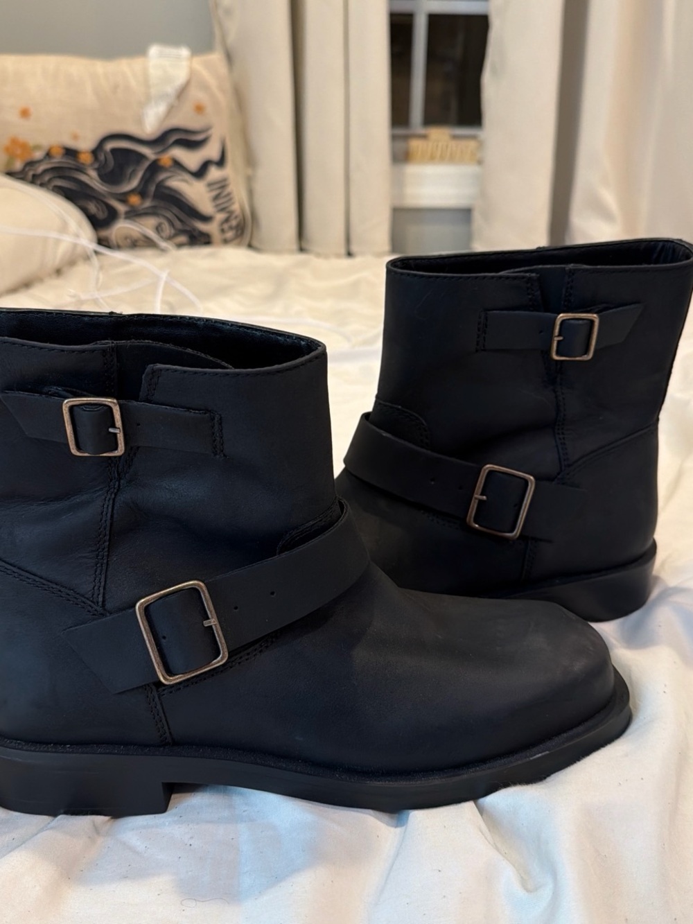 Zara Black Leather Buckle Ankle Boots